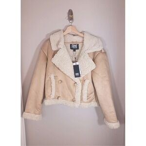 Frye Penny Lane Faux Shearling Jacket Womens L Cropped Boho Y2K NWT
